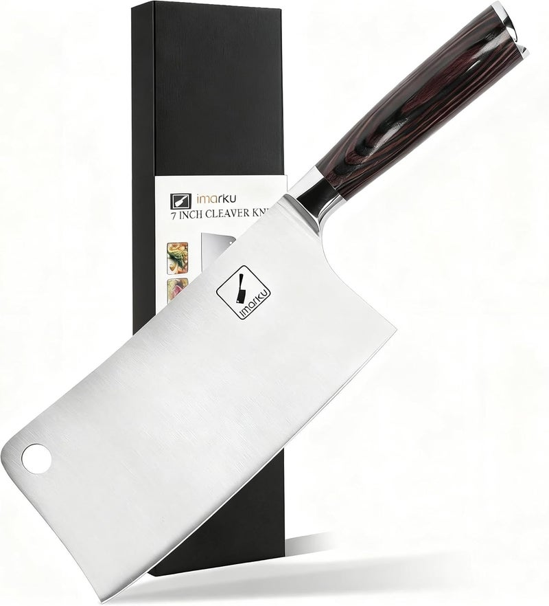 imarku Meat Cleaver 7 Inch, Razor Sharp Japanese High Carbon Steel Vegetable Cleaver Knife, Multipurpose Kitchen Chopper Butcher Knife for Home Kitchen & Restaurant, Ergonomic, Gifts for Men and Women - Image 1
